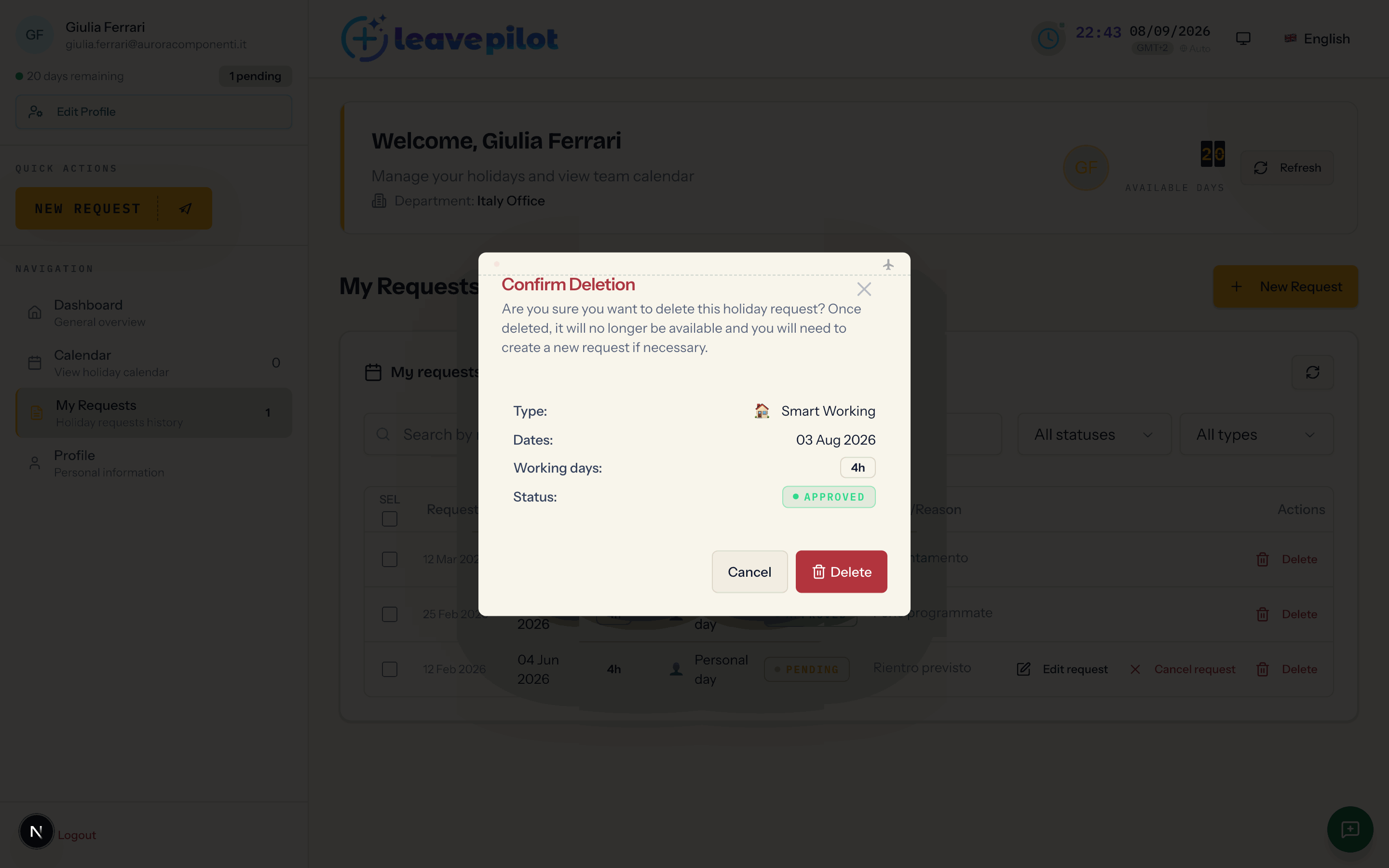 The Confirm Deletion dialog
