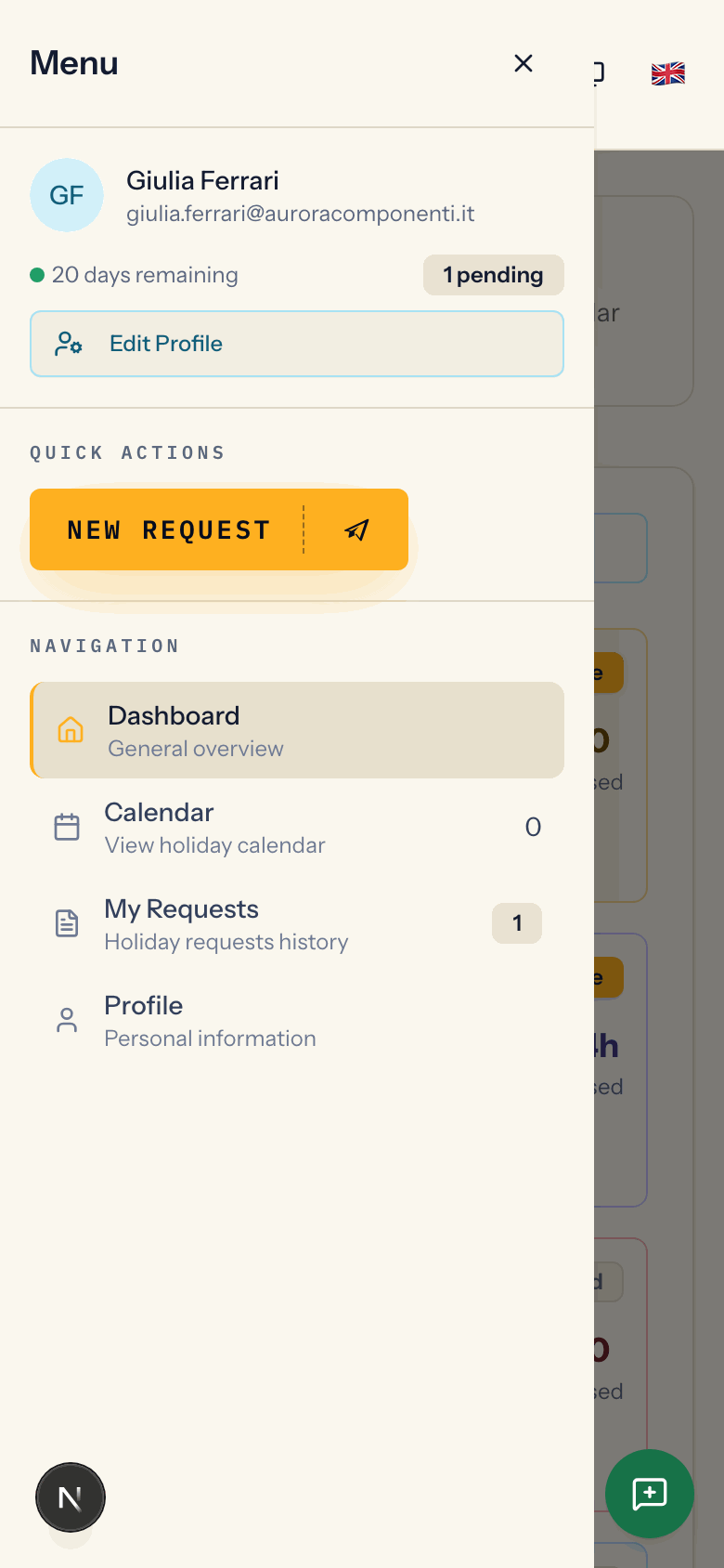 The sidebar open on a phone