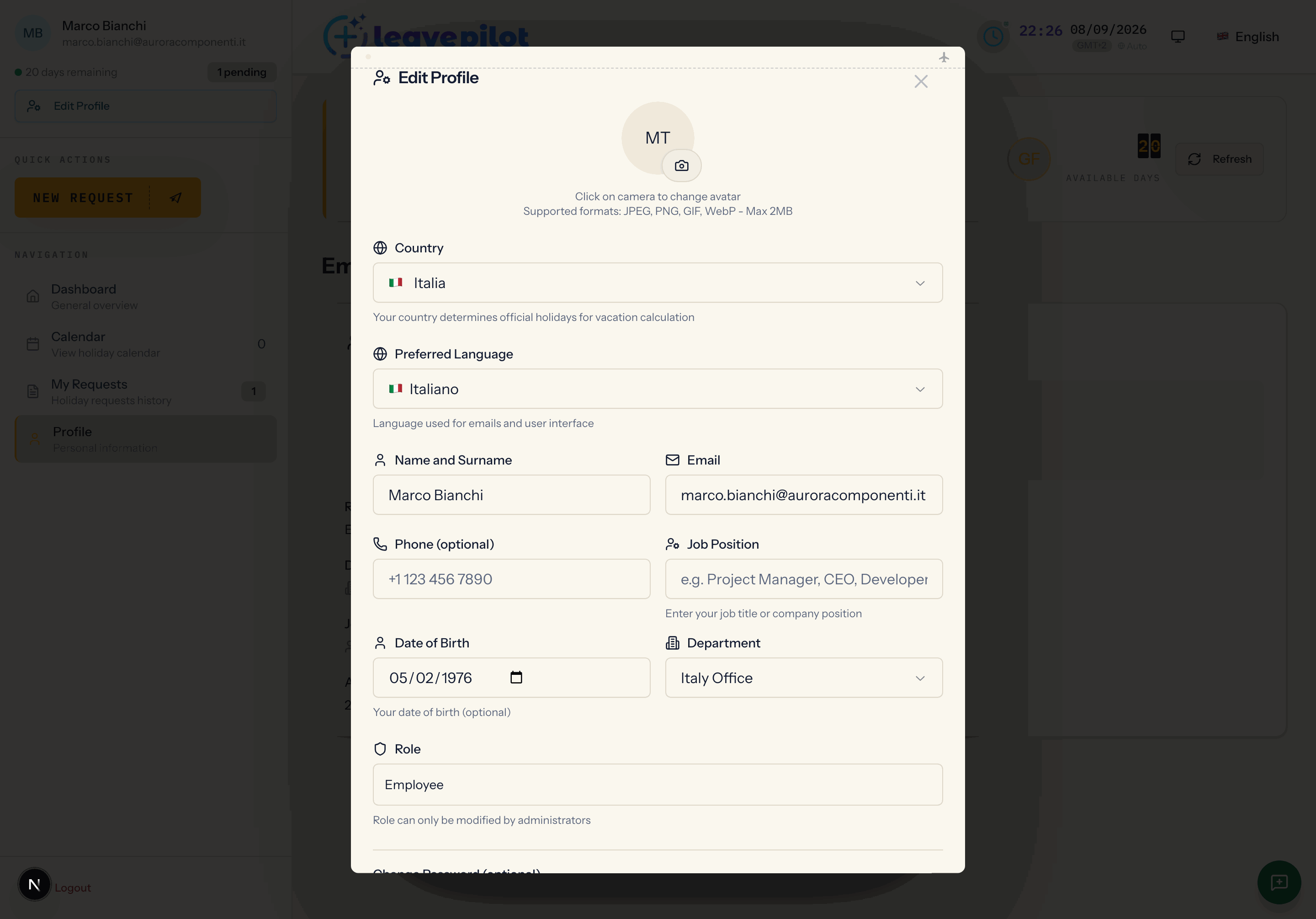 The Edit Profile window