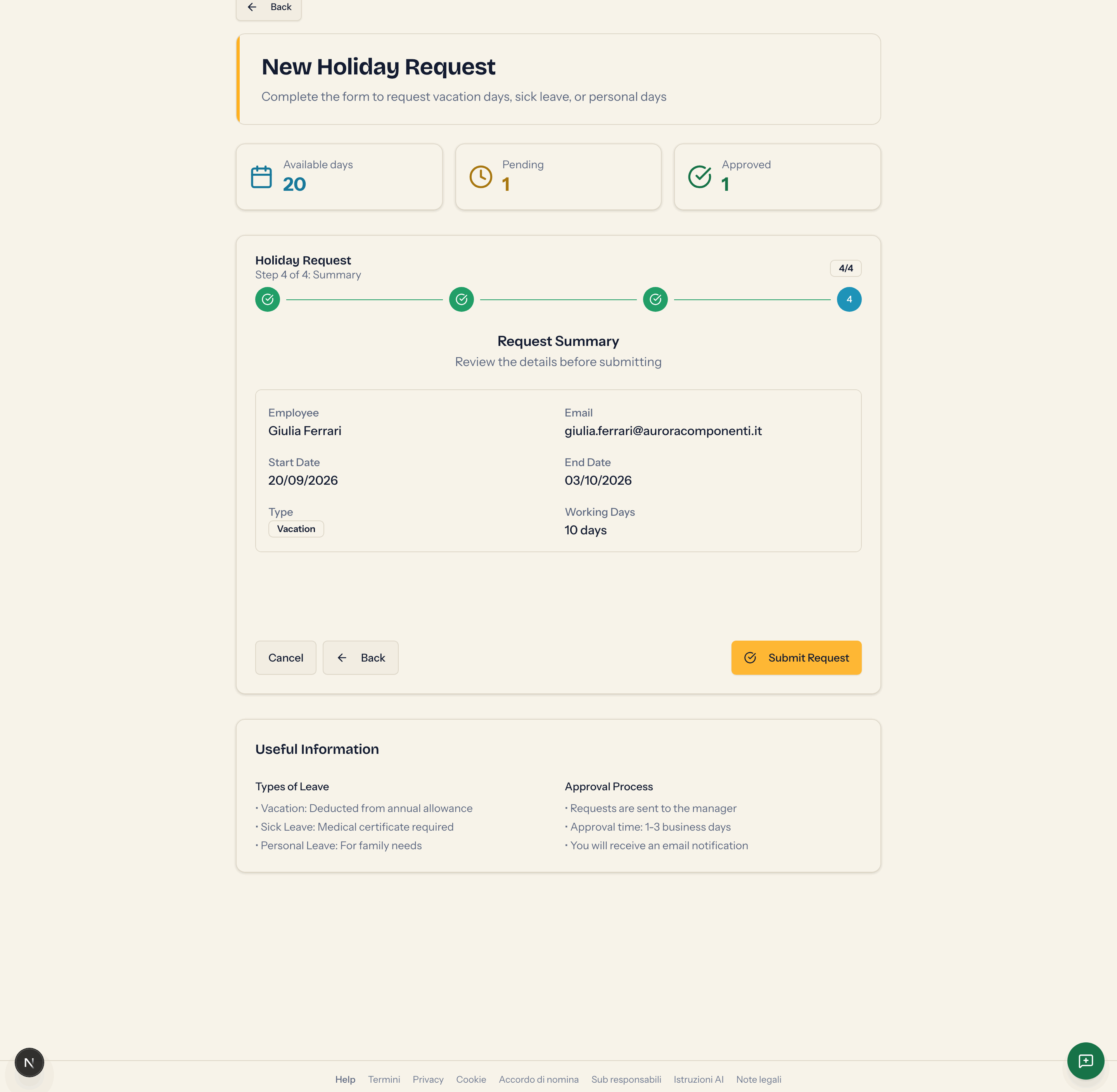 Step 4 with the request summary