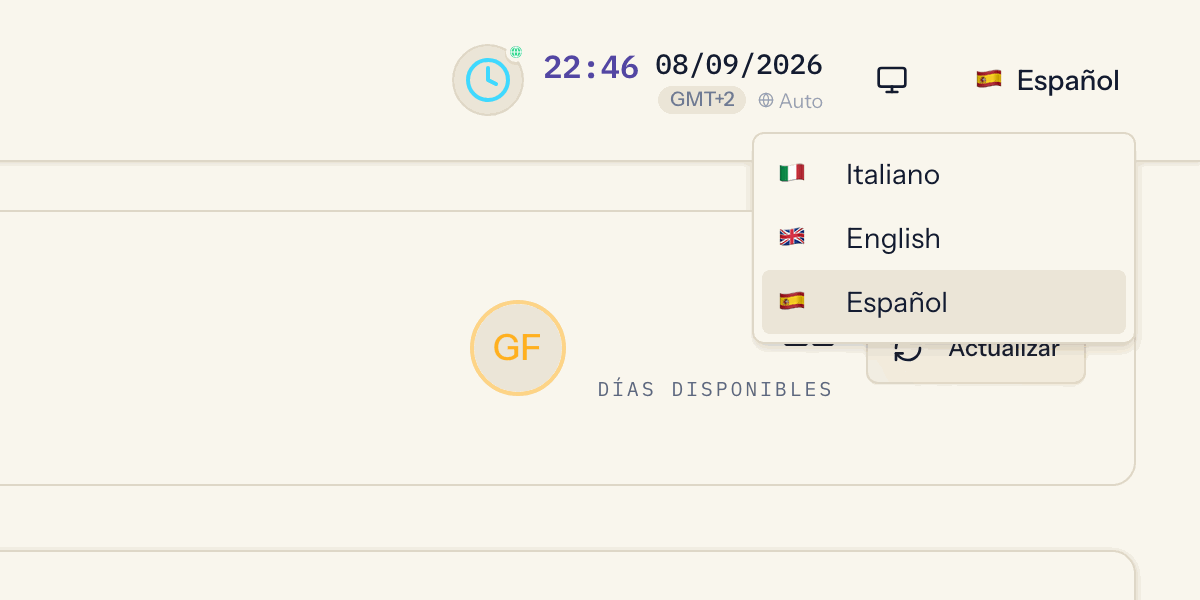 El selector de idioma abierto en la cabecera