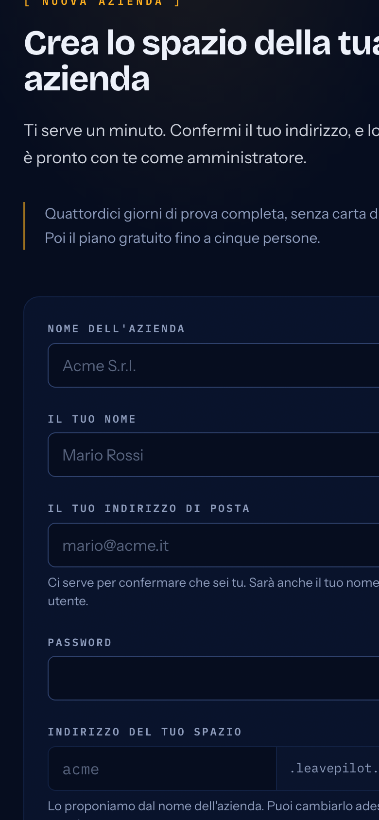 Il modulo di iscrizione sul telefono