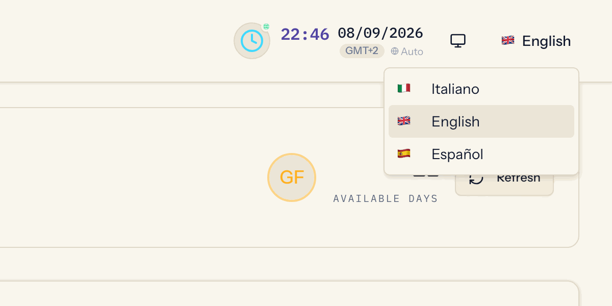 The language switcher open in the header