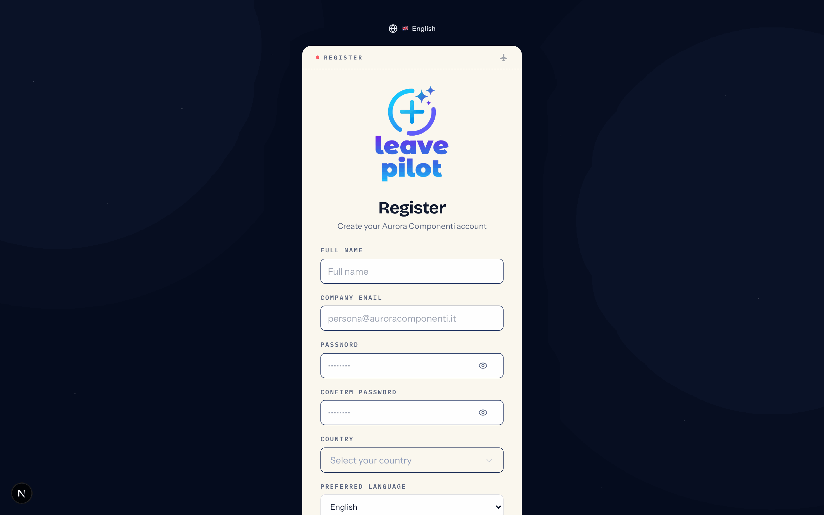 The self-registration form