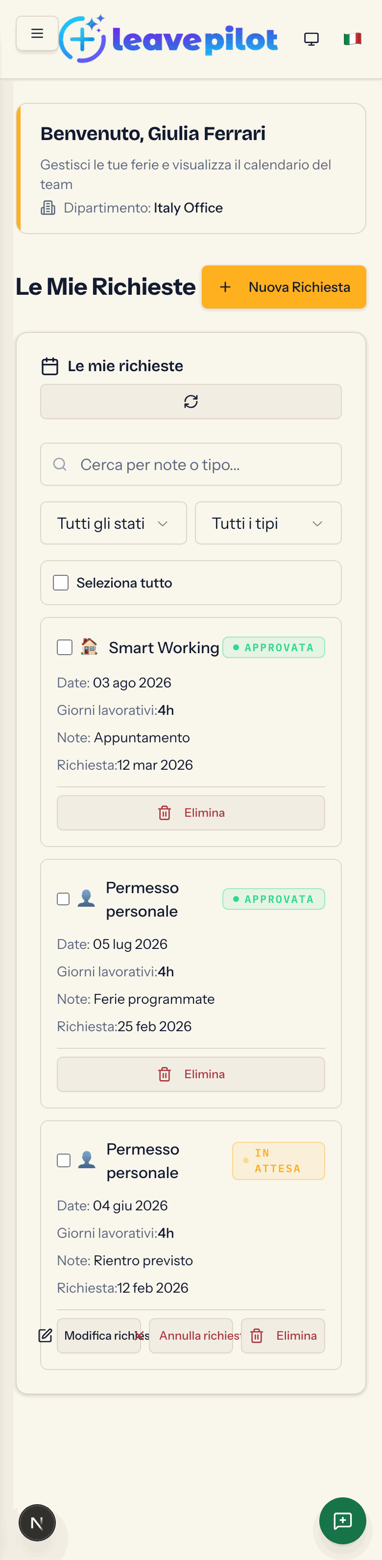 Le Mie Richieste sul telefono